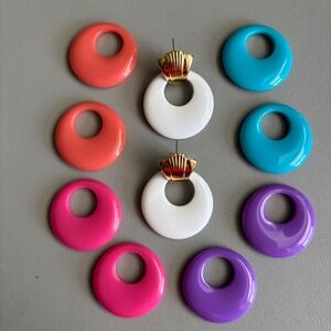Vtg Kenneth Jay Lane KJL Interchangeable Gold-tone Mod Colorful Pierced Earrings